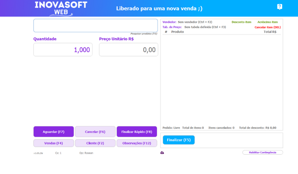 Tela do PDV Inovasoft
